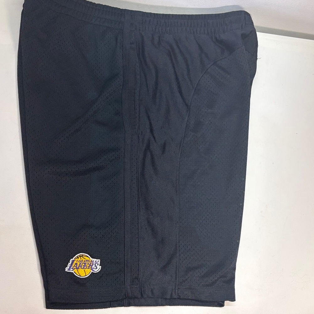NBA Black Mesh Lined Athletic Shorts with Lakers Logo